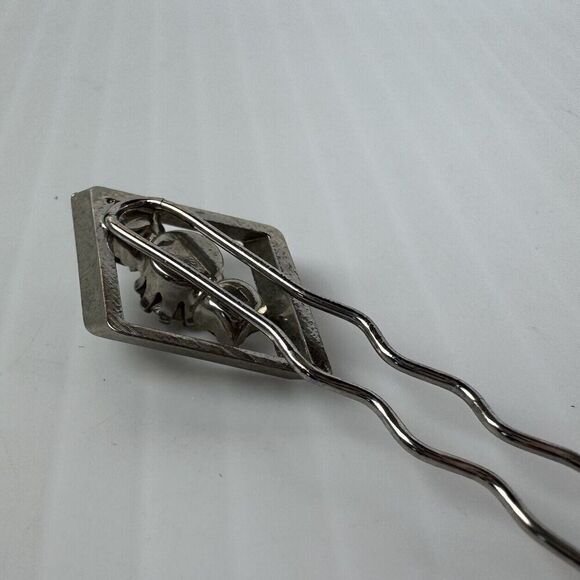 Vintage Hair Pin Diamond Shape Silver Tone Rhinestones Bobby Pin Wedding - Picture 6 of 7